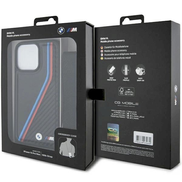 Originalus BMW dėklas M Edition Carbon Tricolor Lines & StrapiPhone 15 Pro - juodas 6 Originalus BMW dėklas M Edition Carbon Tricolor Lines & StrapiPhone 15 Pro - juodas 6