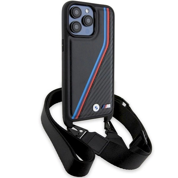 Originalus BMW dėklas M Edition Carbon Tricolor Lines & StrapiPhone 15 Pro Max - juodas 2 Originalus BMW dėklas M Edition Carbon Tricolor Lines & StrapiPhone 15 Pro Max - juodas 2