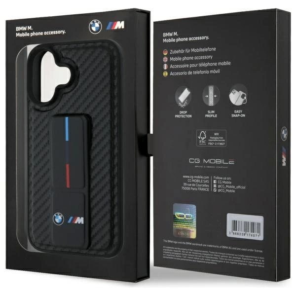 iPhone 16 – BMW M Grip Stand Smooth and Carbon dėklas - Juodas 7