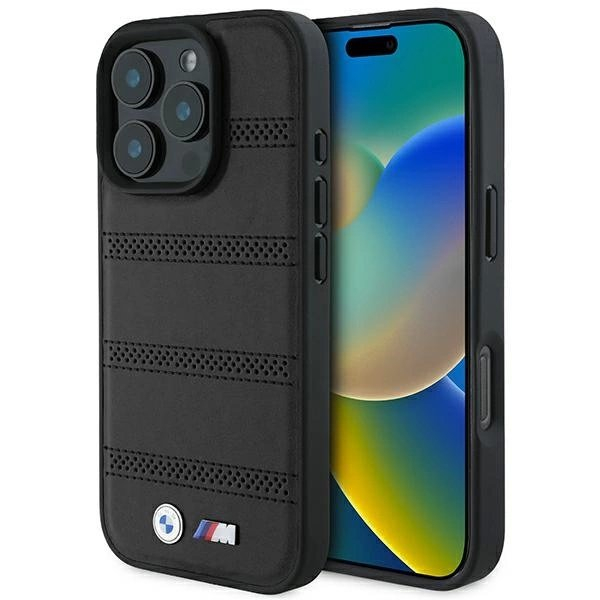 iPhone 16 Pro – BMW M Perforated And Stitched Line MagSafe dėklas - Juodas iPhone 16 Pro – BMW M Perforated And Stitched Line MagSafe dėklas - Juodas