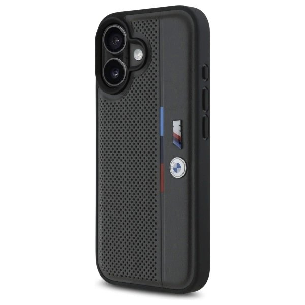 iPhone 16 – BMW M Perforated Tricolor Detail Line dėklas - Tamsiai pilkas 1