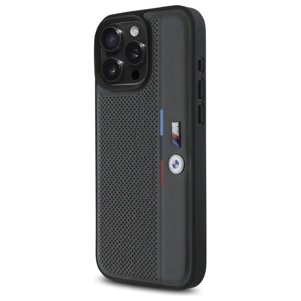 iPhone 16 Pro – BMW M Perforated Tricolor Detail Line dėklas - Tamsiai pilkas 1