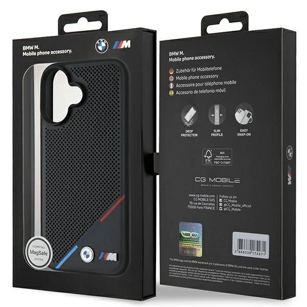 iPhone 16 Plus – BMW M Perforated Tricolor Line MagSafe dėklas - Juodas 7
