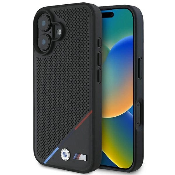 iPhone 16 Plus – BMW M Perforated Tricolor Line MagSafe dėklas - Juodas