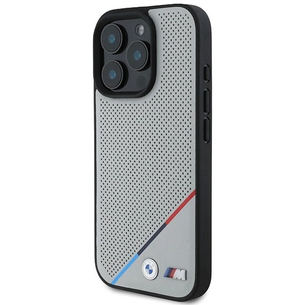 iPhone 16 Pro – BMW M Perforated Tricolor Line MagSafe dėklas - Pilkas 1 iPhone 16 Pro – BMW M Perforated Tricolor Line MagSafe dėklas - Pilkas 1