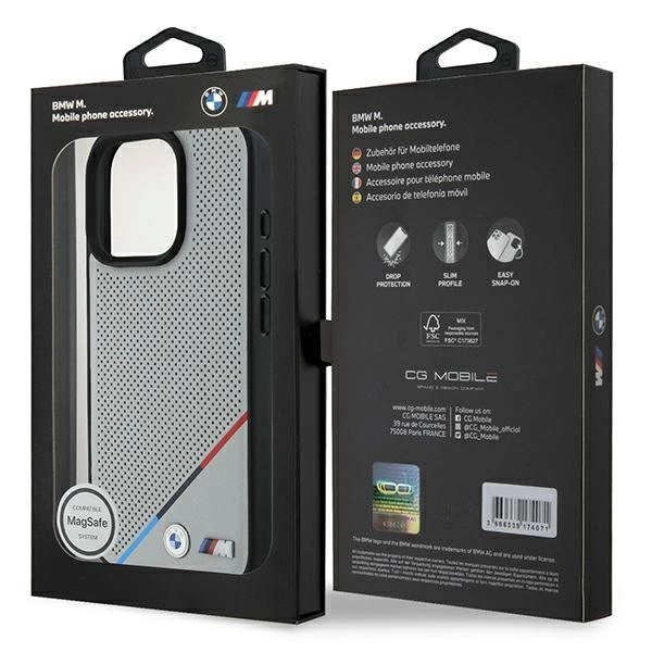iPhone 16 Pro – BMW M Perforated Tricolor Line MagSafe dėklas - Pilkas 7