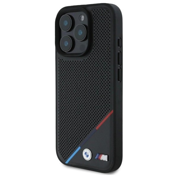 Orginalus BMW Dėklas M Perforated Tricolor Line MagSafe iPhone 16 Pro Max - Juodas 1 Orginalus BMW Dėklas M Perforated Tricolor Line MagSafe iPhone 16 Pro Max - Juodas 1