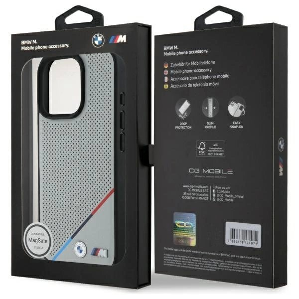 Orginalus BMW Dėklas M Perforated Tricolor Line MagSafe  iPhone 16 Pro Max - Pilkas 7 Orginalus BMW Dėklas M Perforated Tricolor Line MagSafe  iPhone 16 Pro Max - Pilkas 7