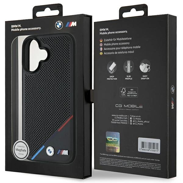iPhone 16 – BMW M Perforated Tricolor Line MagSafe dėklas - Juodas 7
