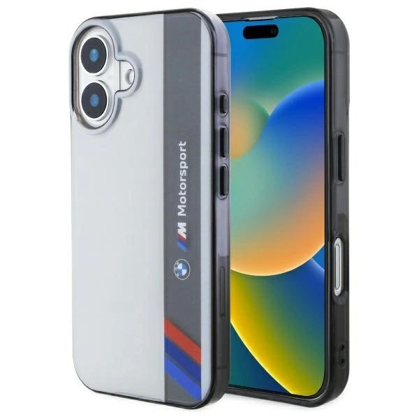iPhone 16 Plus – BMW Motosport IML Vertical Stripe dėklas - Pilkas