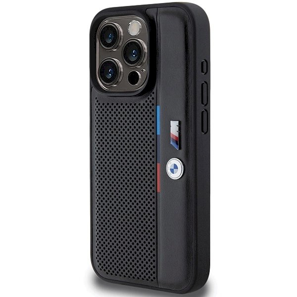 BMW Perforated Tricolor Line Dėklas skirtas iPhone 15 Pro - Juodas 1 BMW Perforated Tricolor Line Dėklas skirtas iPhone 15 Pro - Juodas 1