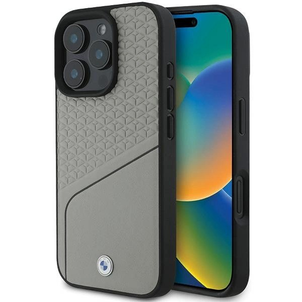 Orginalus BMW Dėklas Sign Leather Textured and Line MagSafe iPhone 16 Pro - Pilkas Orginalus BMW Dėklas Sign Leather Textured and Line MagSafe iPhone 16 Pro - Pilkas