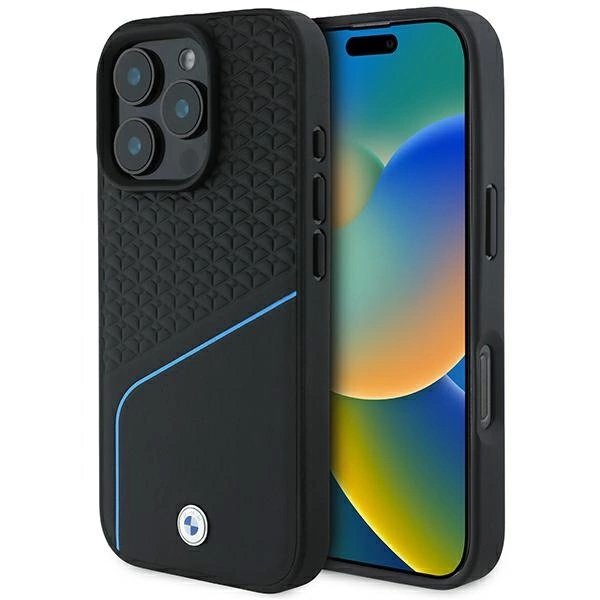 iPhone 16 Pro BMW Signature odinis tekstūruotas MagSafe dėklas su linijomis – juodas