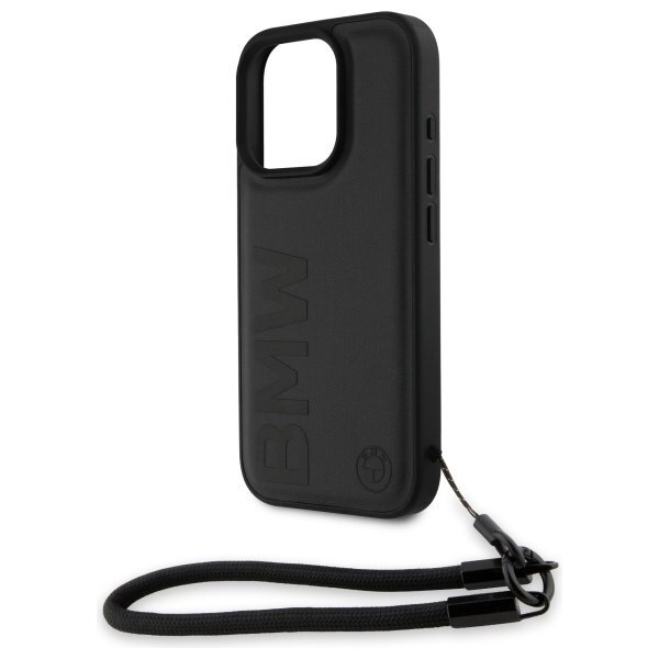 iPhone 16 Pro BMW Signature Leather Wordmark Cord dėklas – juodas 4