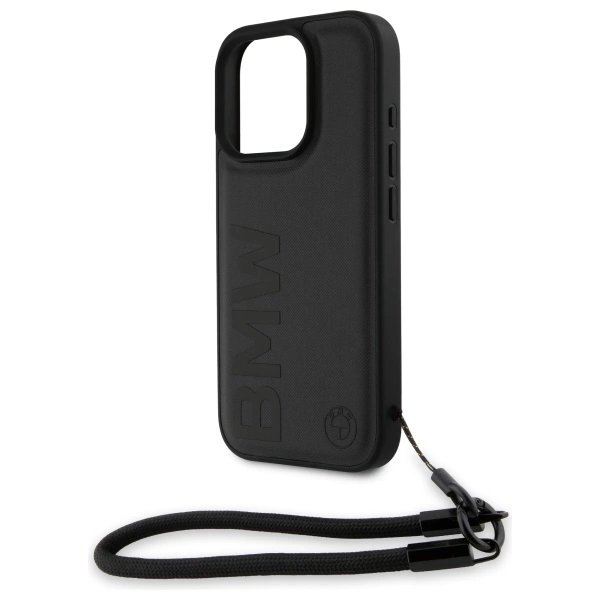 iPhone 16 Pro Max BMW Signature Leather Wordmark Cord dėklas - juodas 4