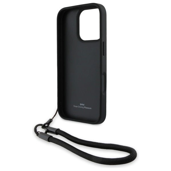 iPhone 16 Pro Max BMW Signature Leather Wordmark Cord dėklas - juodas 5