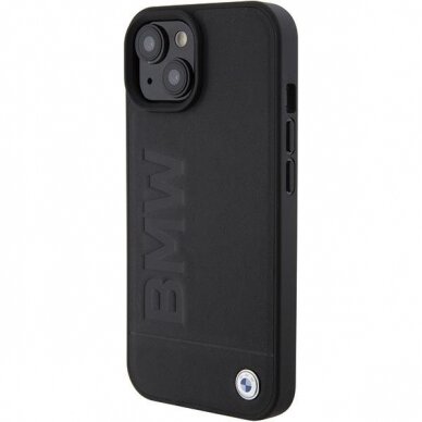 Dėklas BWM Leather Hot Stamp  iPhone 15 - Juodas 1 Dėklas BWM Leather Hot Stamp  iPhone 15 - Juodas 1