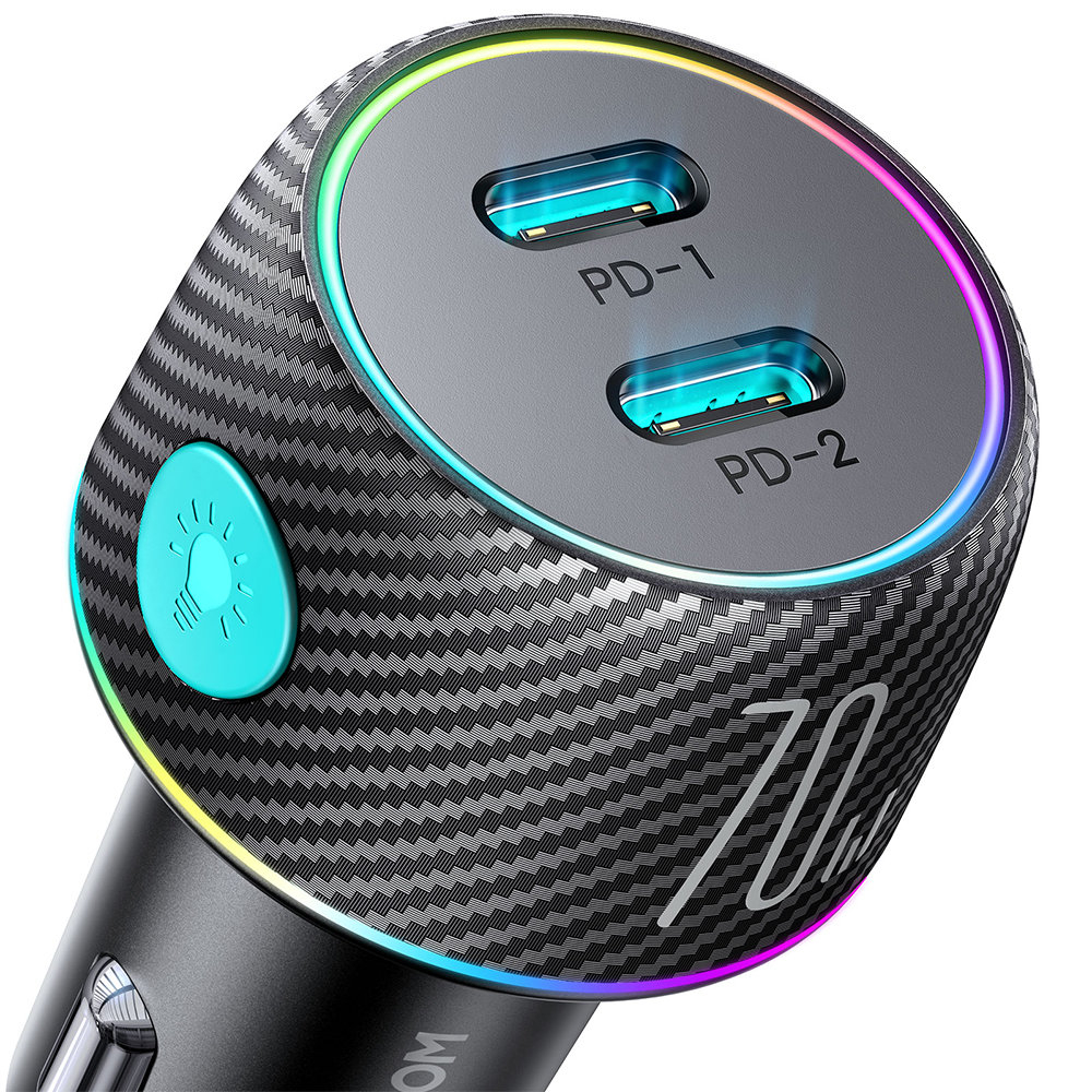Car charger 2x USB C 70W with LED backlight Joyroom JR-CCN02 | Juodas 1 Car charger 2x USB C 70W with LED backlight Joyroom JR-CCN02 | Juodas 1