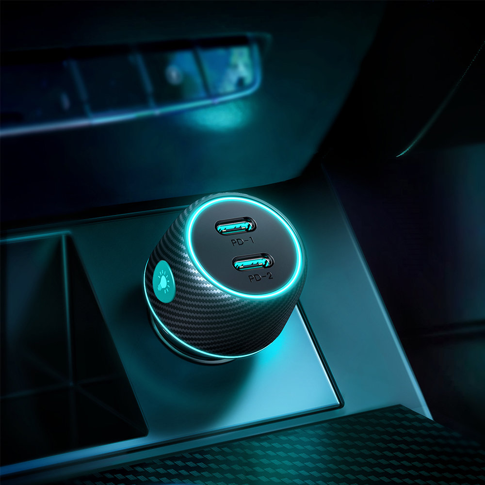 Car charger 2x USB C 70W with LED backlight Joyroom JR-CCN02 | Juodas 4 Car charger 2x USB C 70W with LED backlight Joyroom JR-CCN02 | Juodas 4