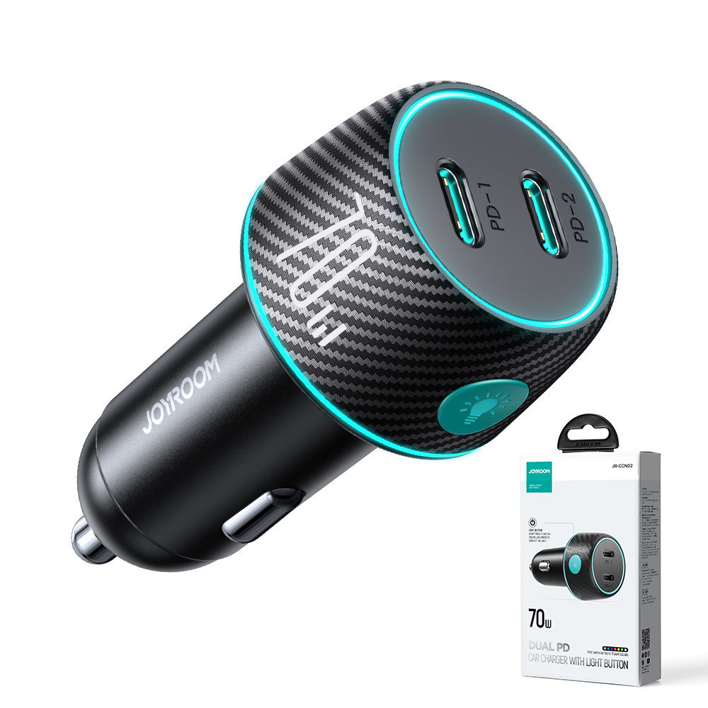 Car charger 2x USB C 70W with LED backlight Joyroom JR-CCN02 | Juodas 8 Car charger 2x USB C 70W with LED backlight Joyroom JR-CCN02 | Juodas 8