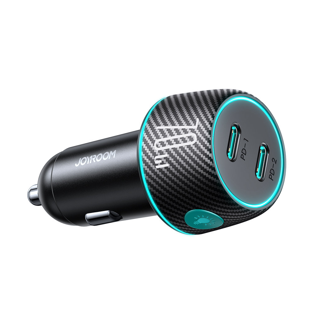 Car charger 2x USB C 70W with LED backlight Joyroom JR-CCN02 | Juodas Car charger 2x USB C 70W with LED backlight Joyroom JR-CCN02 | Juodas