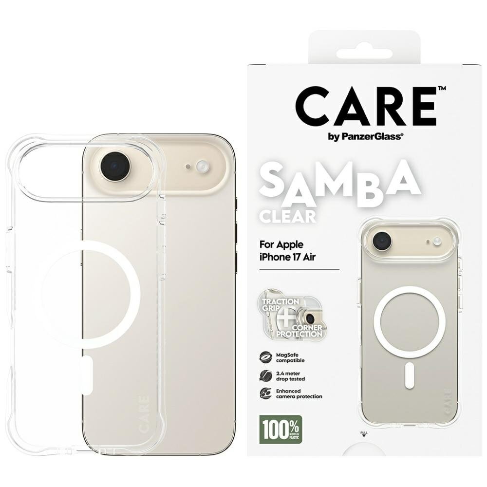 iPhone Air dėklas CARE by PanzerGlass Fashionable Samba, su balta MagSafe – skaidrus