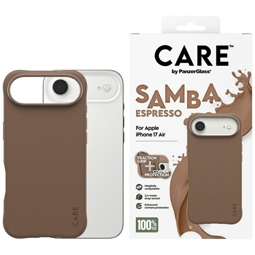 iPhone Air dėklas CARE by PanzerGlass Fashionable Samba, MagSafe – rudas iPhone Air dėklas CARE by PanzerGlass Fashionable Samba, MagSafe – rudas