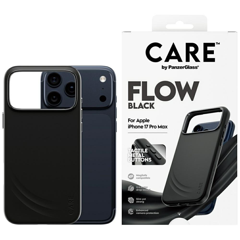 iPhone 17 Pro Max dėklas CARE by PanzerGlass Feature FLOW, MagSafe – juodas