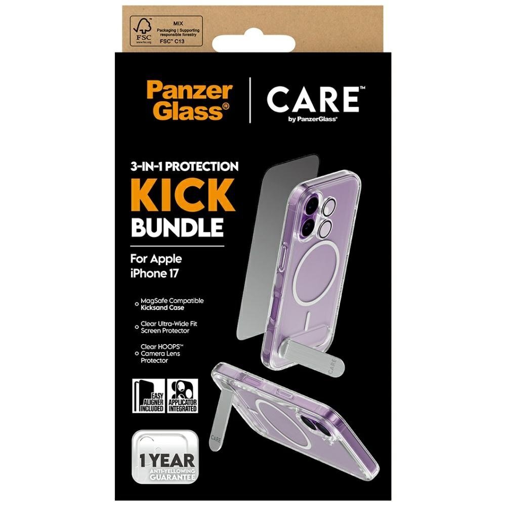 iPhone 17 CARE by PanzerGlass Feature Kick 3in1 rinkinys (dėklas + stiklas + kameros apsauga) 4