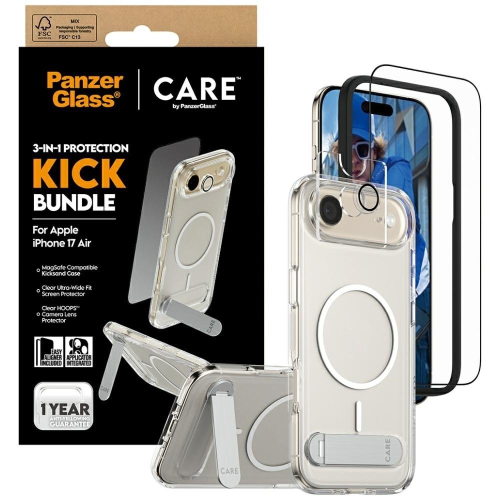iPhone Air CARE by PanzerGlass Feature Kick 3in1 rinkinys (dėklas + stiklas + kameros apsauga) 3 iPhone Air CARE by PanzerGlass Feature Kick 3in1 rinkinys (dėklas + stiklas + kameros apsauga) 3