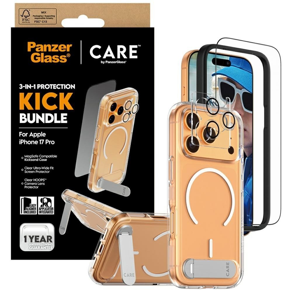 iPhone 17 Pro CARE by PanzerGlass Feature Kick 3in1 apsaugos rinkinys (dėklas + stiklas + kameros apsauga) 3 iPhone 17 Pro CARE by PanzerGlass Feature Kick 3in1 apsaugos rinkinys (dėklas + stiklas + kameros apsauga) 3