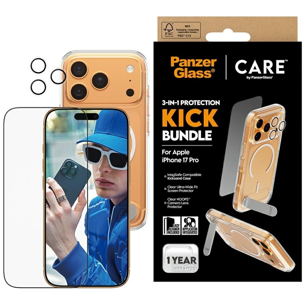 iPhone 17 Pro CARE by PanzerGlass Feature Kick 3in1 apsaugos rinkinys (dėklas + stiklas + kameros apsauga) iPhone 17 Pro CARE by PanzerGlass Feature Kick 3in1 apsaugos rinkinys (dėklas + stiklas + kameros apsauga)