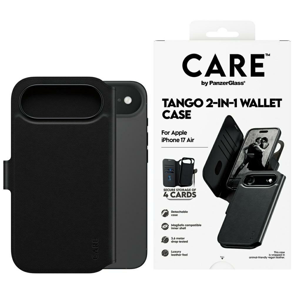 iPhone Air CARE by PanzerGlass Feature Tango 2in1 Wallet MagSafe dėklas – juodas iPhone Air CARE by PanzerGlass Feature Tango 2in1 Wallet MagSafe dėklas – juodas