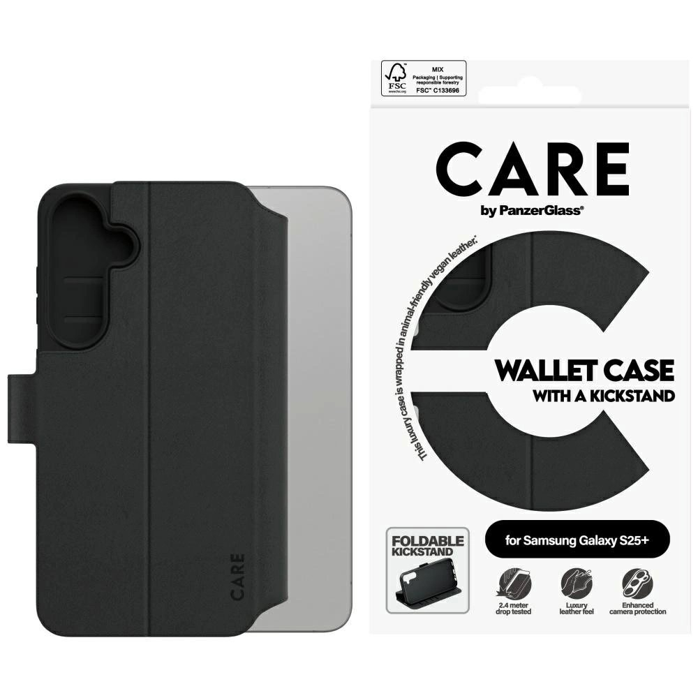 CARE by PanzerGlass Feature Piniginės tipo su atrama Dėklas skirtas Samsung Galaxy S25+ - Juodas