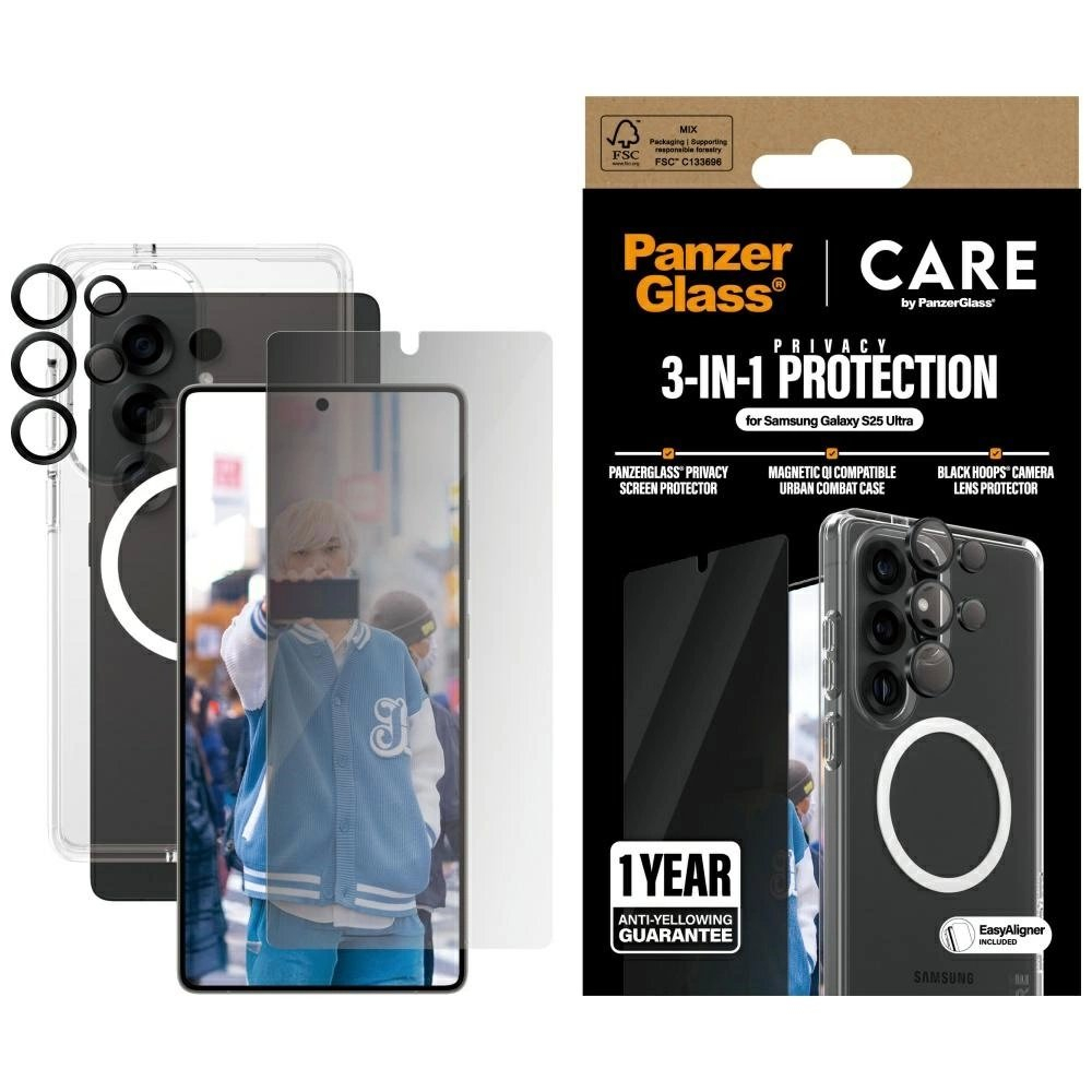 CARE by PanzerGlass Flagship 3in1 Dėklas + Privacy Glass + Lens skirtas Samsung Galaxy S25 Ultra CARE by PanzerGlass Flagship 3in1 Dėklas + Privacy Glass + Lens skirtas Samsung Galaxy S25 Ultra