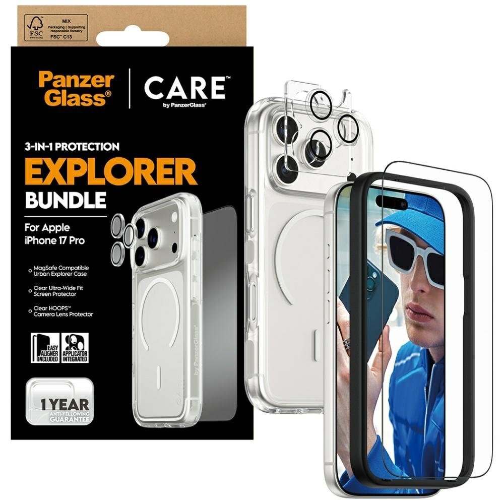 iPhone 17 Pro CARE by PanzerGlass Flagship Explorer 3in1 apsaugos rinkinys (dėklas + stiklas + kameros apsauga) 3