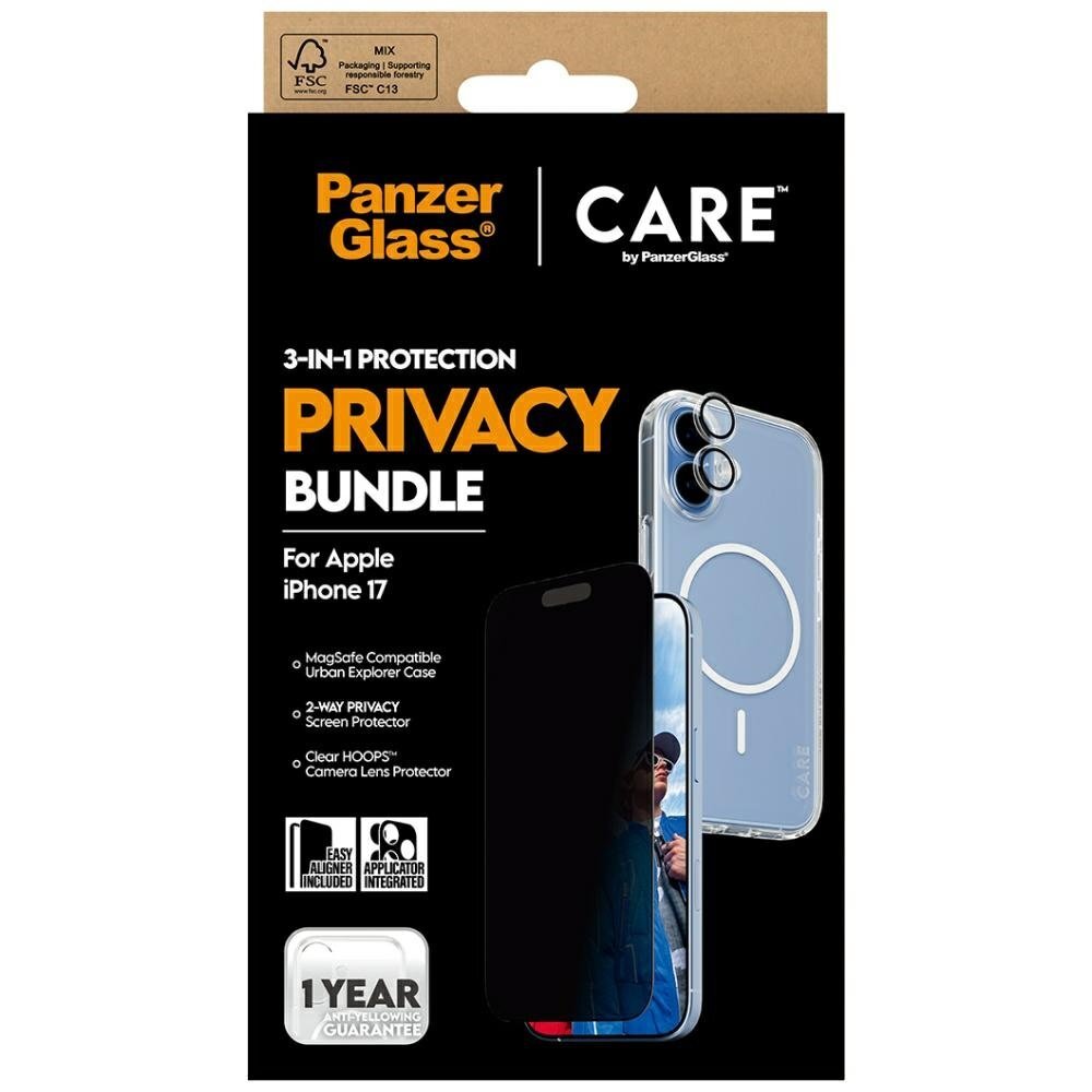 iPhone 17 CARE by PanzerGlass Flagship Privacy 3in1 rinkinys (dėklas + privatumo stiklas + kameros apsauga) 5