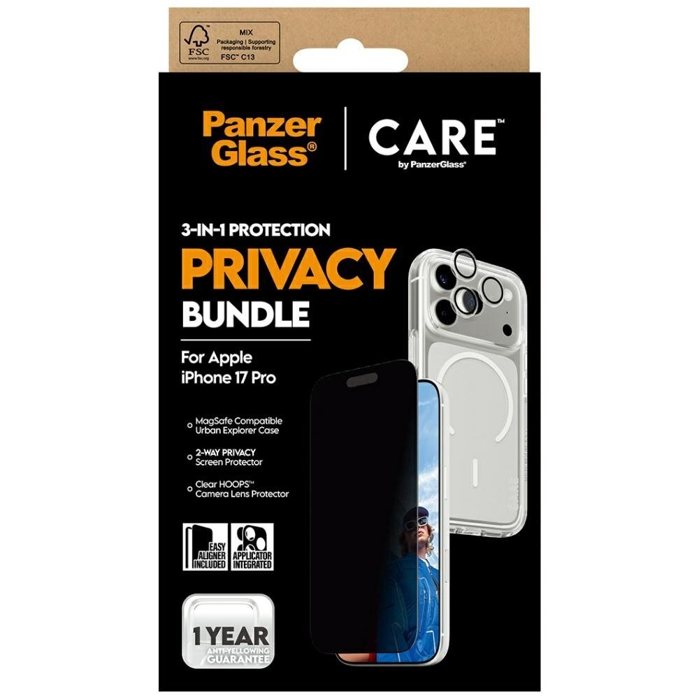iPhone 17 Pro CARE by PanzerGlass Flagship Privacy 3in1 rinkinys (dėklas + privatumo stiklas + kameros apsauga) 5
