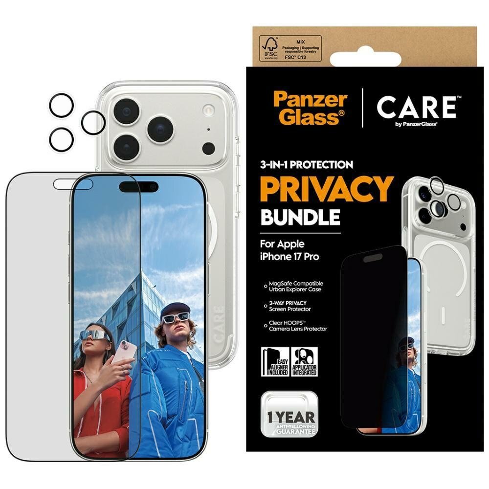 iPhone 17 Pro CARE by PanzerGlass Flagship Privacy 3in1 rinkinys (dėklas + privatumo stiklas + kameros apsauga) iPhone 17 Pro CARE by PanzerGlass Flagship Privacy 3in1 rinkinys (dėklas + privatumo stiklas + kameros apsauga)