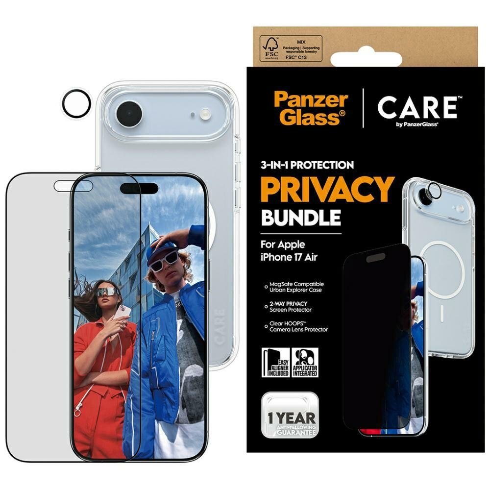 iPhone Air CARE by PanzerGlass Flagship Privacy 3in1 rinkinys (dėklas + privatumo stiklas + kameros apsauga) iPhone Air CARE by PanzerGlass Flagship Privacy 3in1 rinkinys (dėklas + privatumo stiklas + kameros apsauga)