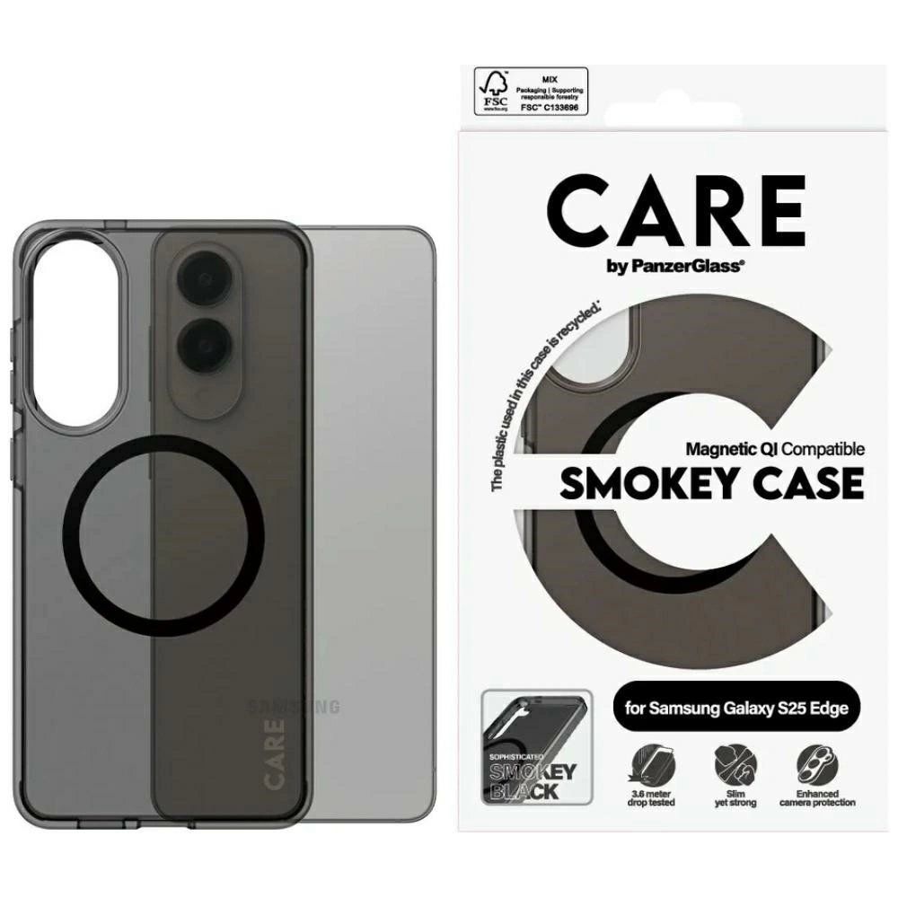 Samsung Galaxy S25 Edge CARE by PanzerGlass Flagship Urban Combat Black QI dėklas - pusiau permatomas Samsung Galaxy S25 Edge CARE by PanzerGlass Flagship Urban Combat Black QI dėklas - pusiau permatomas