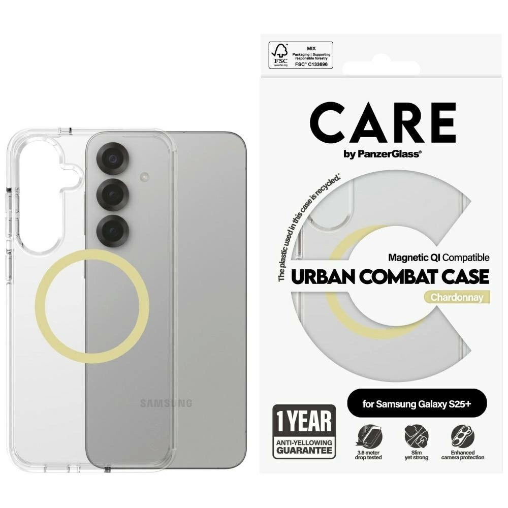 CARE by PanzerGlass Flagship Urban Combat Chardonnay QI Dėklas Samsung Galaxy S25+ - Permatomas CARE by PanzerGlass Flagship Urban Combat Chardonnay QI Dėklas Samsung Galaxy S25+ - Permatomas