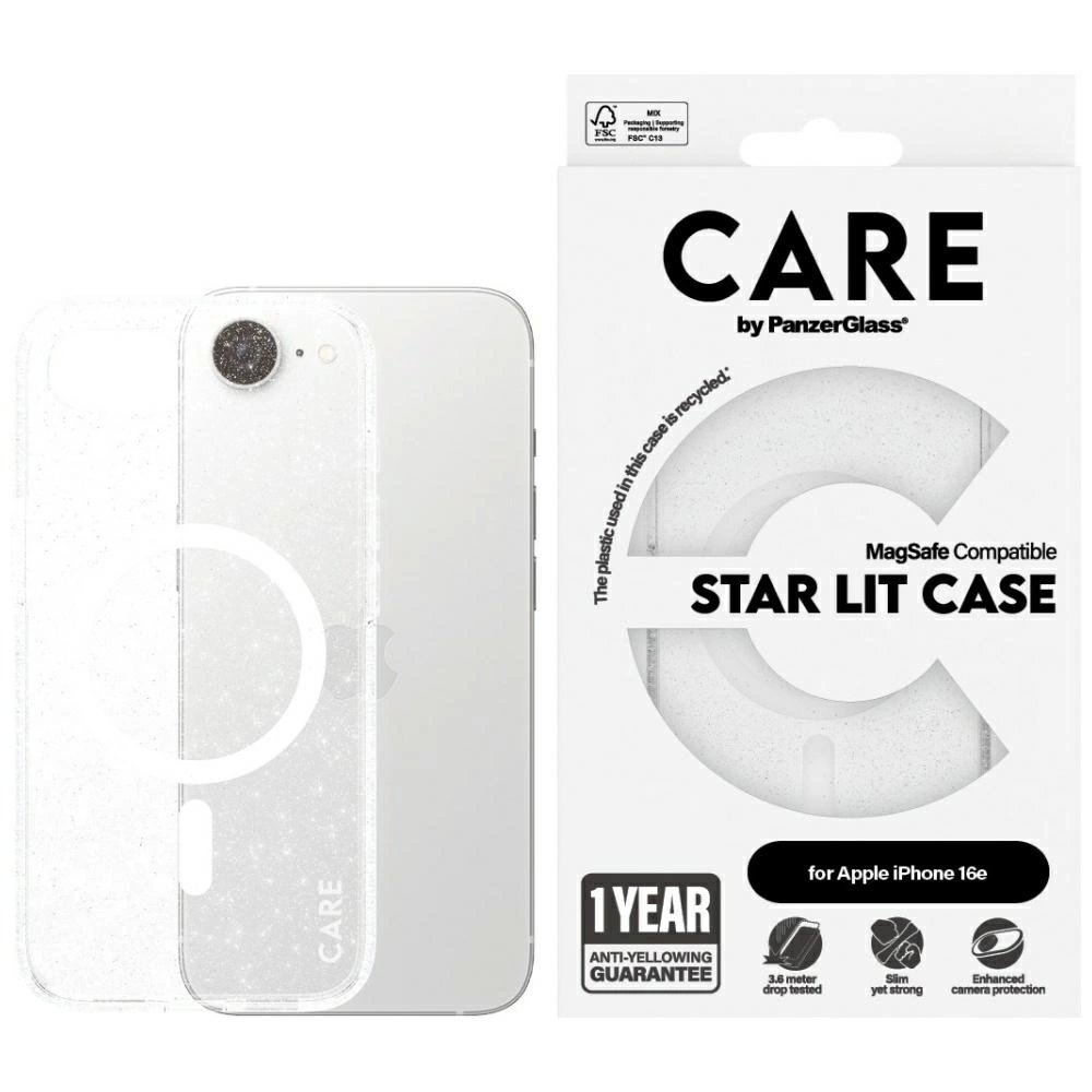 CARE by PanzerGlass Flagship Urban Combat StarLight Baltas MagSafe iPhone 16e Dėklas - Permatomas CARE by PanzerGlass Flagship Urban Combat StarLight Baltas MagSafe iPhone 16e Dėklas - Permatomas