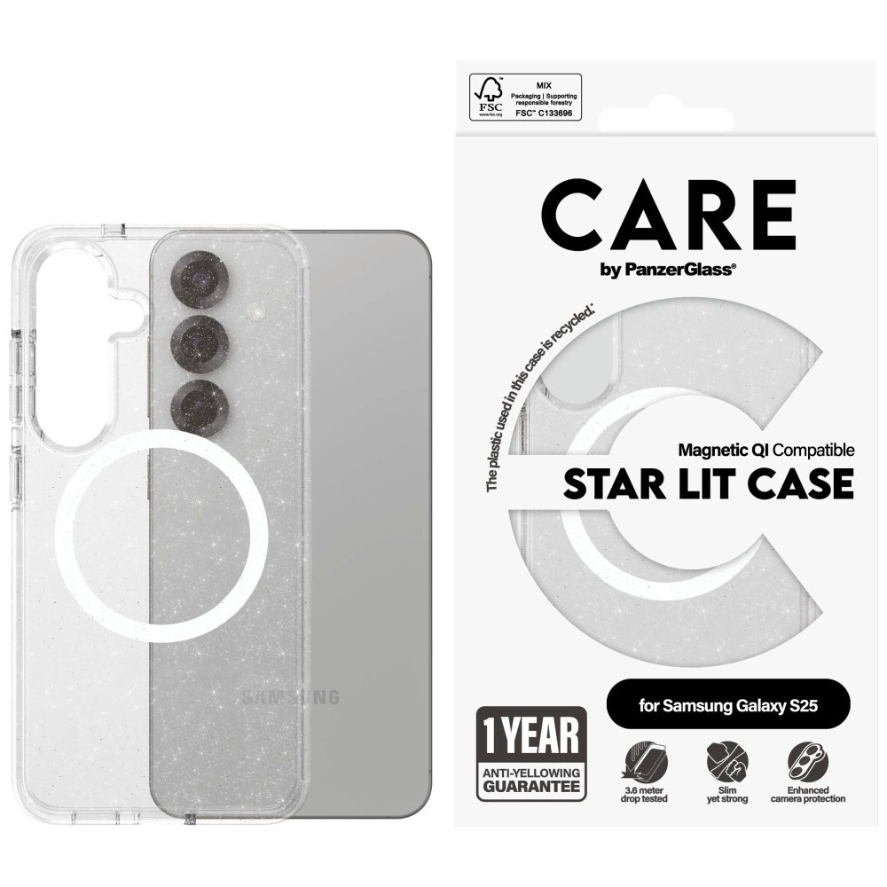 CARE by PanzerGlass Flagship Urban Combat Starlight White QI Dėklas Samsung Galaxy S25 - Permatomas CARE by PanzerGlass Flagship Urban Combat Starlight White QI Dėklas Samsung Galaxy S25 - Permatomas
