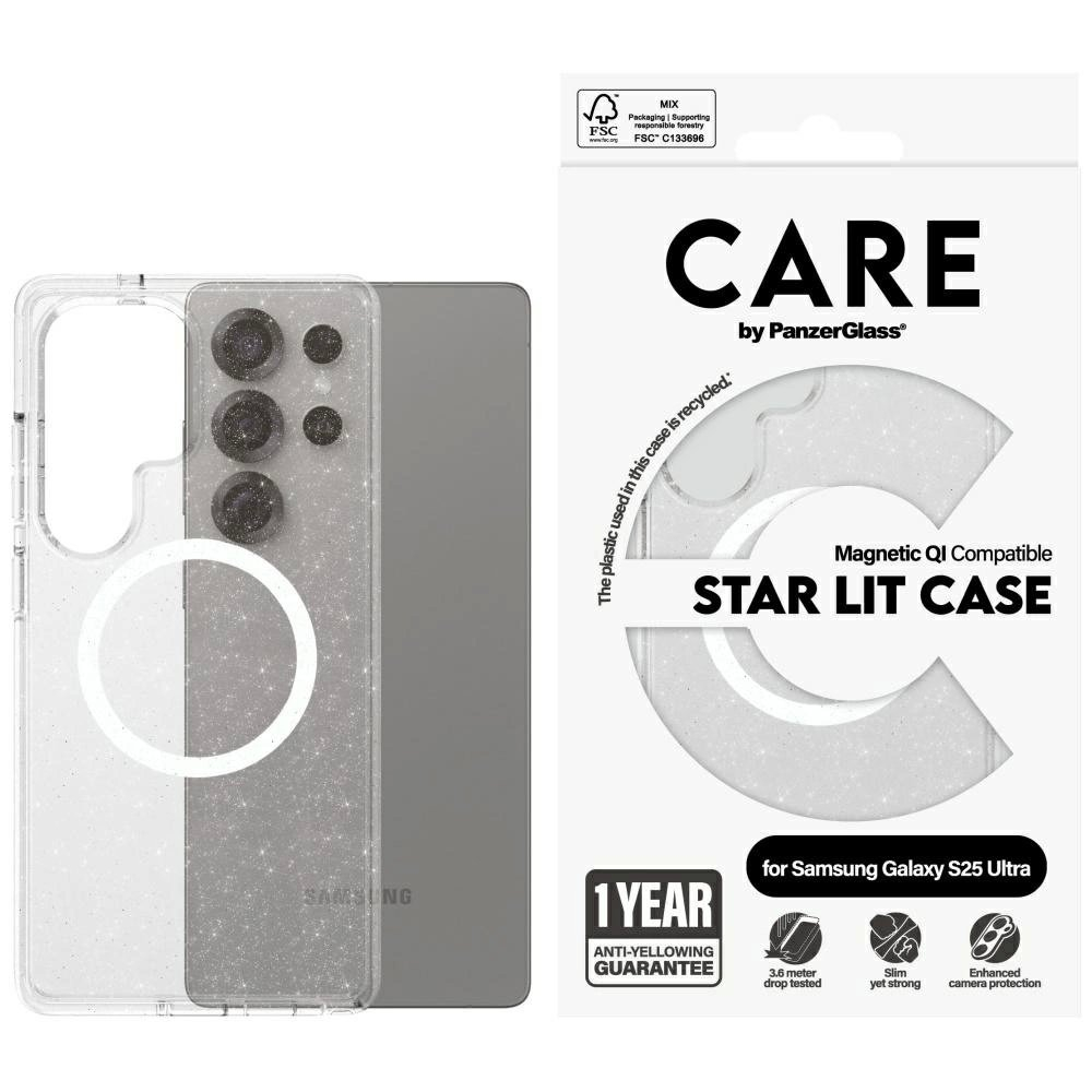CARE by PanzerGlass Flagship Urban Combat StarLight Baltas QI Dėklas skirtas Samsung Galaxy S25 Ultra - Permatomas