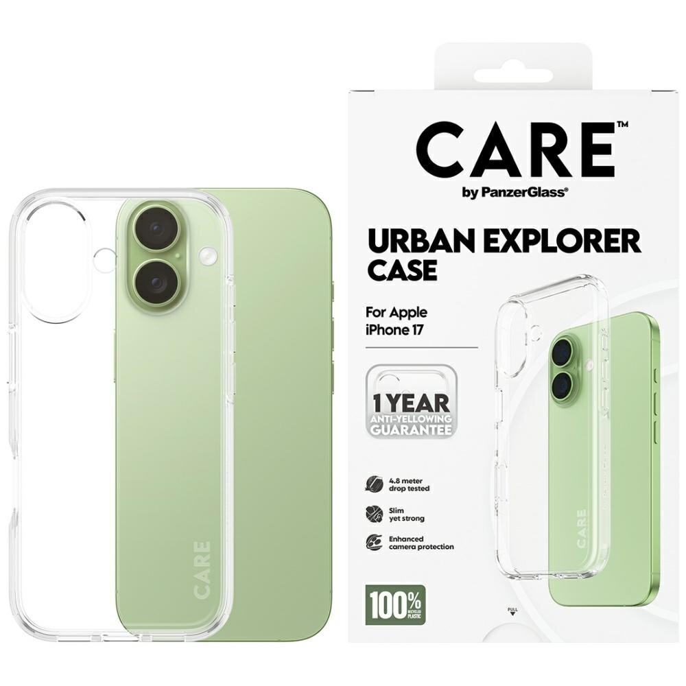 iPhone 17 CARE by PanzerGlass Flagship Urban Explorer dėklas su skaidriu rėmeliu – skaidrus iPhone 17 CARE by PanzerGlass Flagship Urban Explorer dėklas su skaidriu rėmeliu – skaidrus