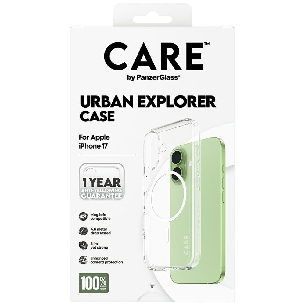 iPhone 17 dėklas CARE by PanzerGlass Flagship Urban Explorer su baltu MagSafe – skaidrus 4 iPhone 17 dėklas CARE by PanzerGlass Flagship Urban Explorer su baltu MagSafe – skaidrus 4