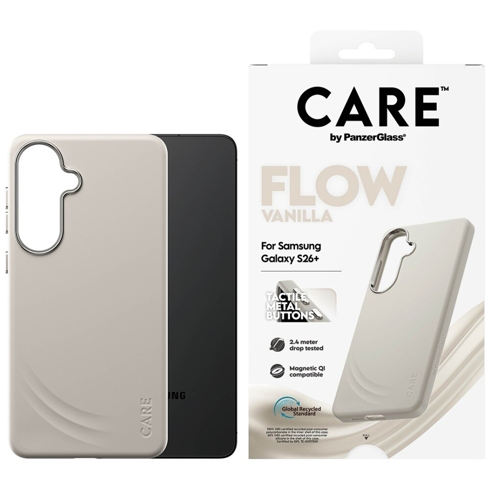 Samsung Galaxy S26+ CARE by PanzerGlass Flow Vanilla Qi dėklas – smėlio spalvos