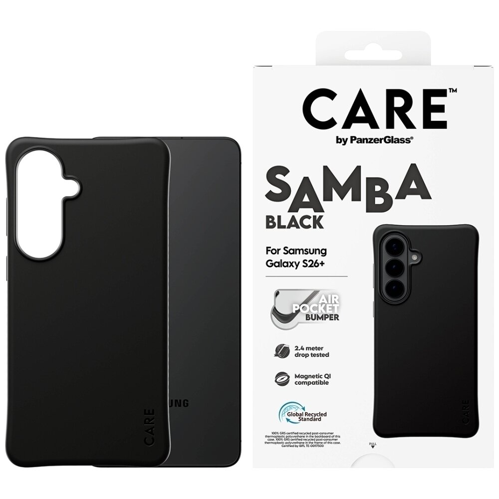Samsung Galaxy S26+ CARE by PanzerGlass Samba Black Qi dėklas – juodas Samsung Galaxy S26+ CARE by PanzerGlass Samba Black Qi dėklas – juodas