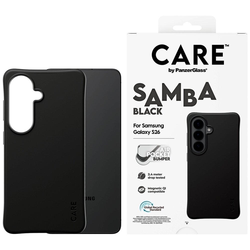 Samsung Galaxy S26 CARE by PanzerGlass Samba Black Qi dėklas – juodas Samsung Galaxy S26 CARE by PanzerGlass Samba Black Qi dėklas – juodas